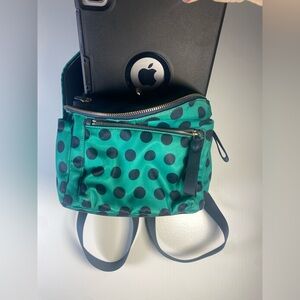Kate Spade Green and Blue Polka Dot Backpack. Large enough to fit an IPAD!